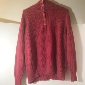 Appleseed’s sweater size 1x snap collar cable knit long sleeves pink fisherman